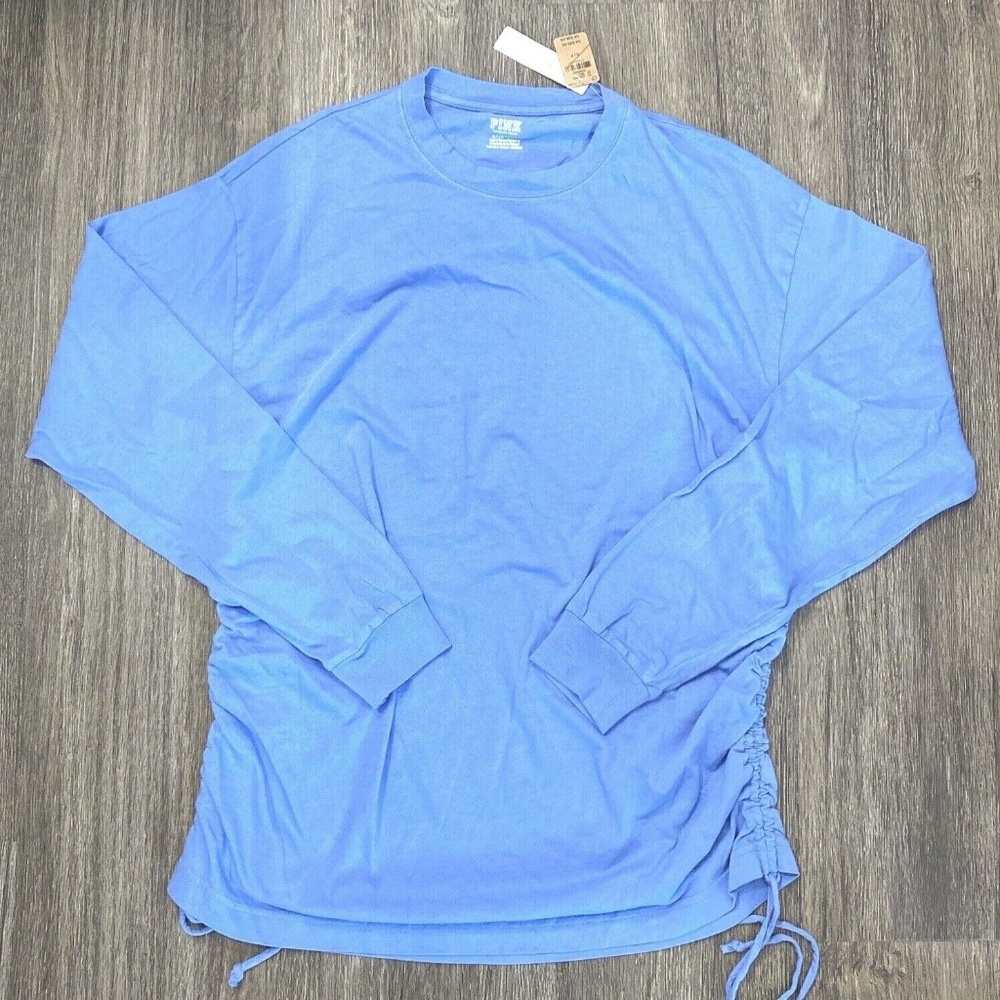 Victoria’s Secret PINK Campus Long Sleeve Solid Ruched Women's Fleece Top Blue